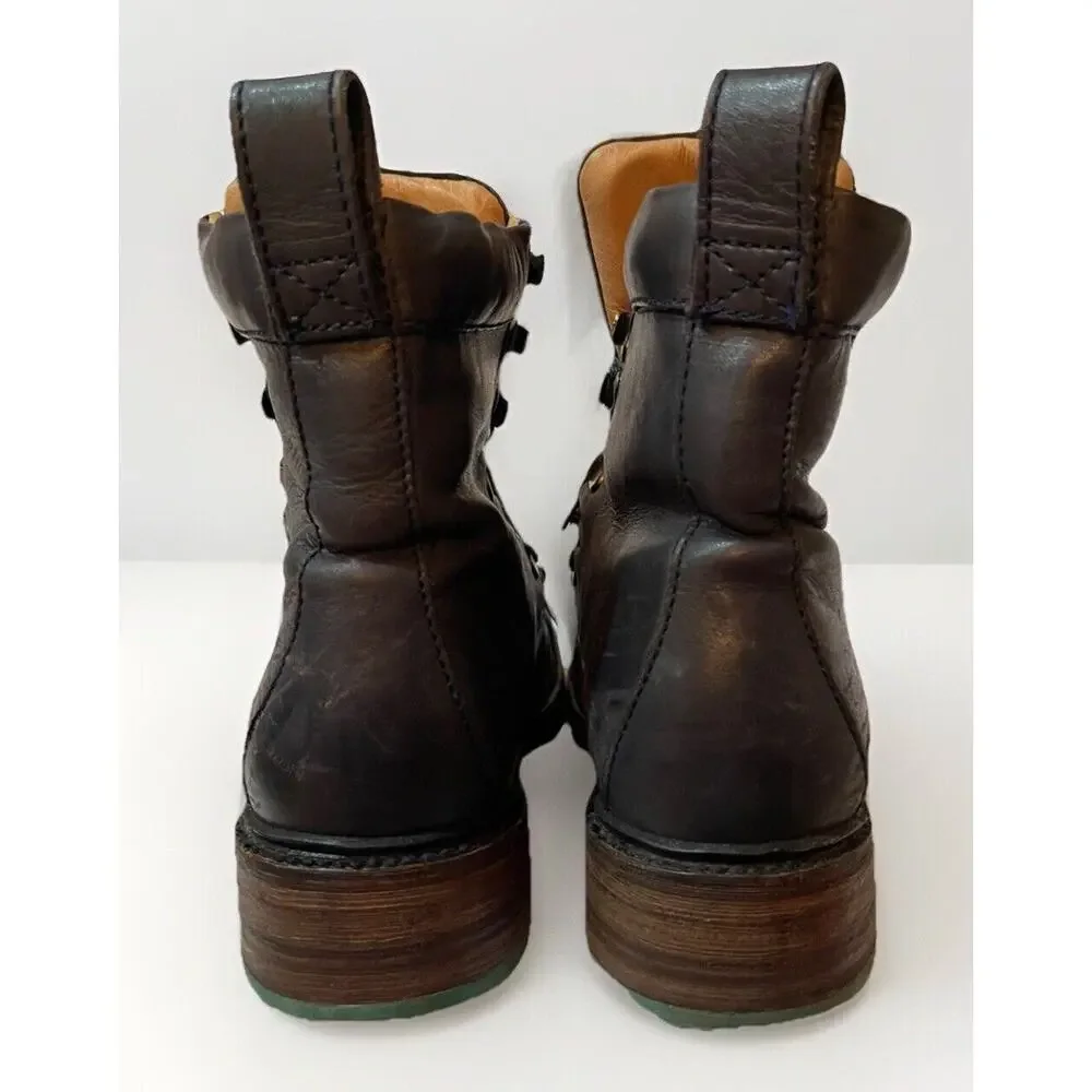 John Fluevog Montaigne Blue Leather Hiking Boots Mens 8 Womens 10 Lace Up